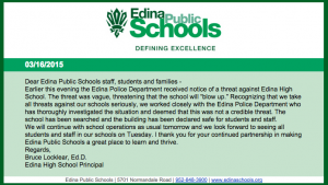 A screen-cap of the email sent to parents and staff.