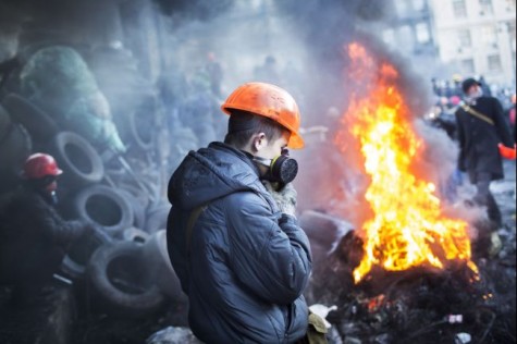 Anti-government protesters in Kyiv, Ukraine. 